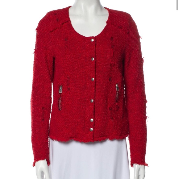 IRO Red Agnette Distressed Tweed Jacket - Picture 5 of 9